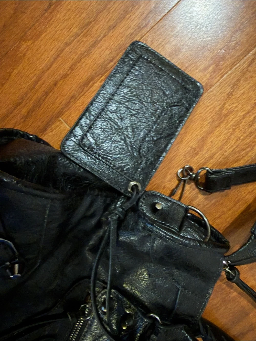 Black Leather Satchel Handbag with Removable Shoulder Strap